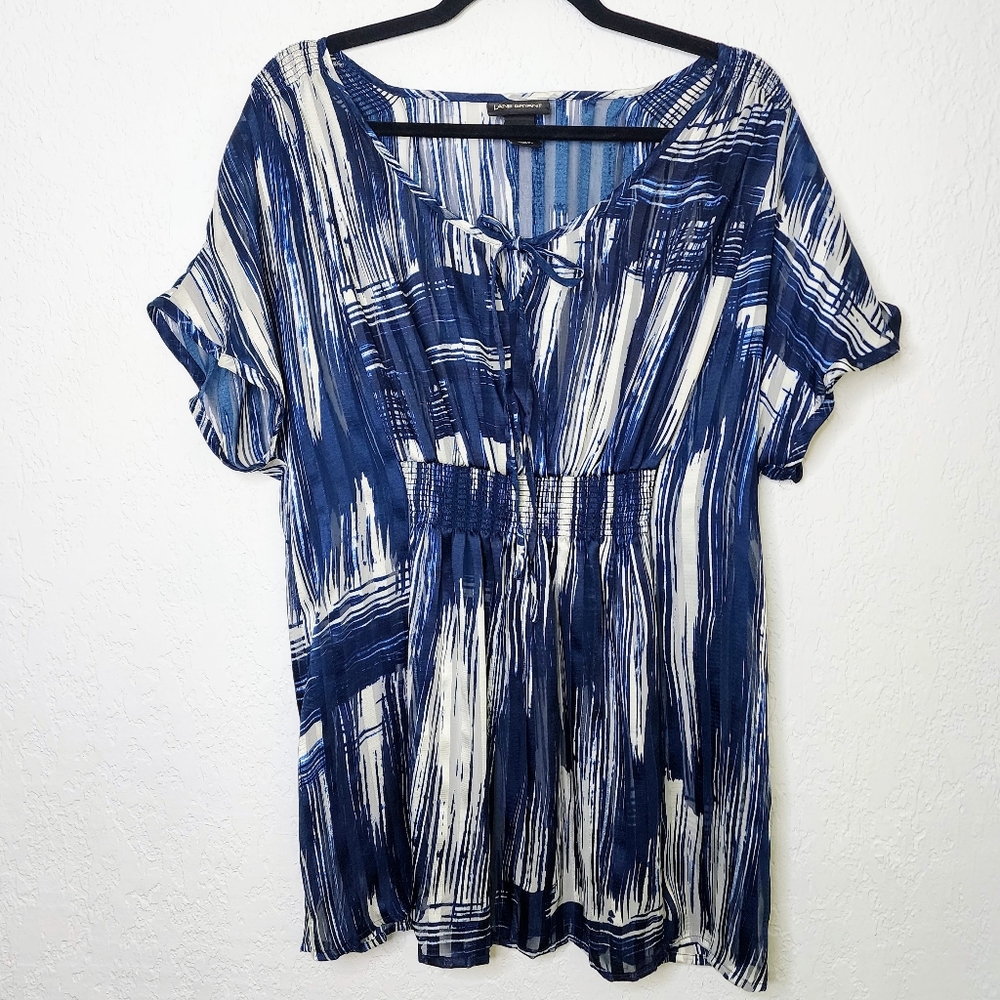 Lane Bryant Striped Abstract Tunic Top Sz 18 20 Pullover Blouse Blue White Empir
